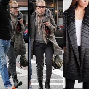 Vince Sophie Grey Black Striped Blanket Cardigan Sweater Car Coat Size S